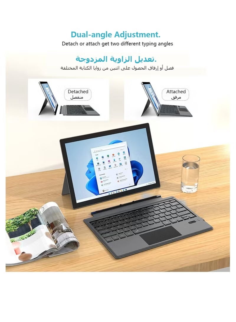 TUNKE Open Box - Microfiber Bluetooth Keyboard with Touchpad Compatible with Surface Pro 7/7Plus/6/5/4/3 (12.3") - English & Arabic Layout (No Backlight) - Image 4